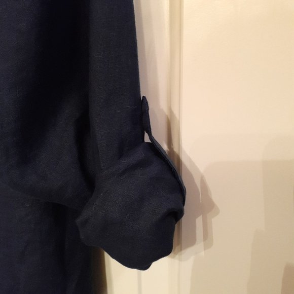 Onia Linen Button Up Long Sleeve Shirt With Roll-Tab Sleeves Blue Size XXL - Picture 9 of 12